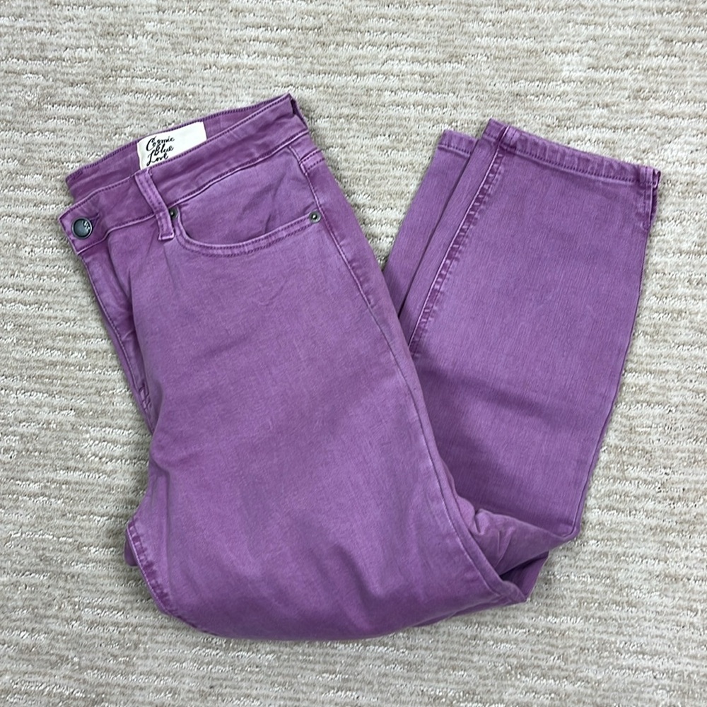 Cosmic Blue Love Milo Skinny Crop Jeans Orchid Purple Side Slit Size 31